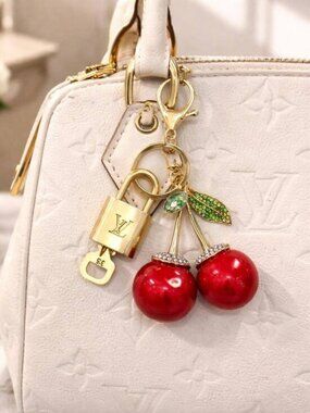 LV Authentic Gold Padlock 🔒 Key Set w/ Unbranded Cherry Keychain Charm